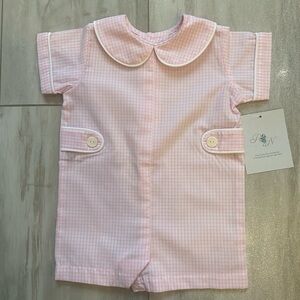 NWT Remember Nguyen Pastel Pink Windowpane William Shortall Romper boys 3M